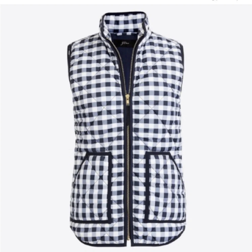 J. Crew Blue Gingham Puffer Vest, size XS